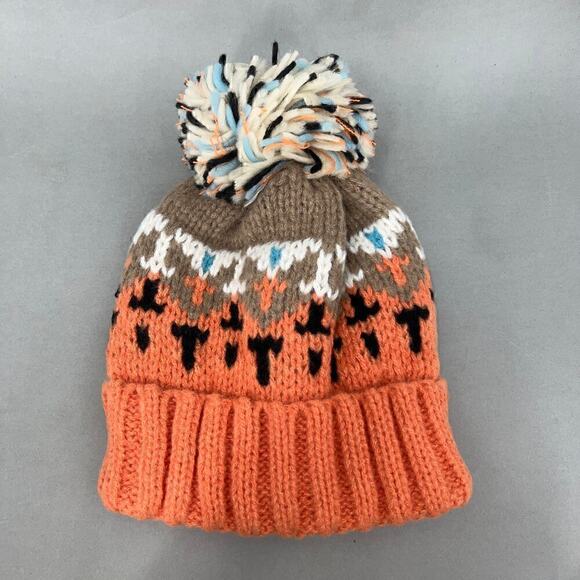 Beanie Fair Isle Knit Pom Pom Unisex One Size Cozy Nordic Scandinavian Snow - Picture 1 of 8